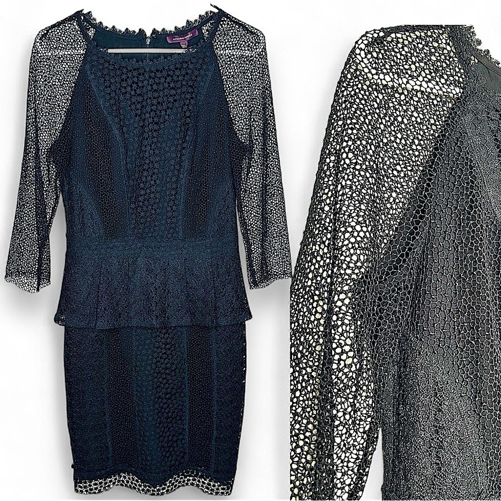 NWT Marchesa Voyage Black Lace Pleated Peplum Dress Size 8